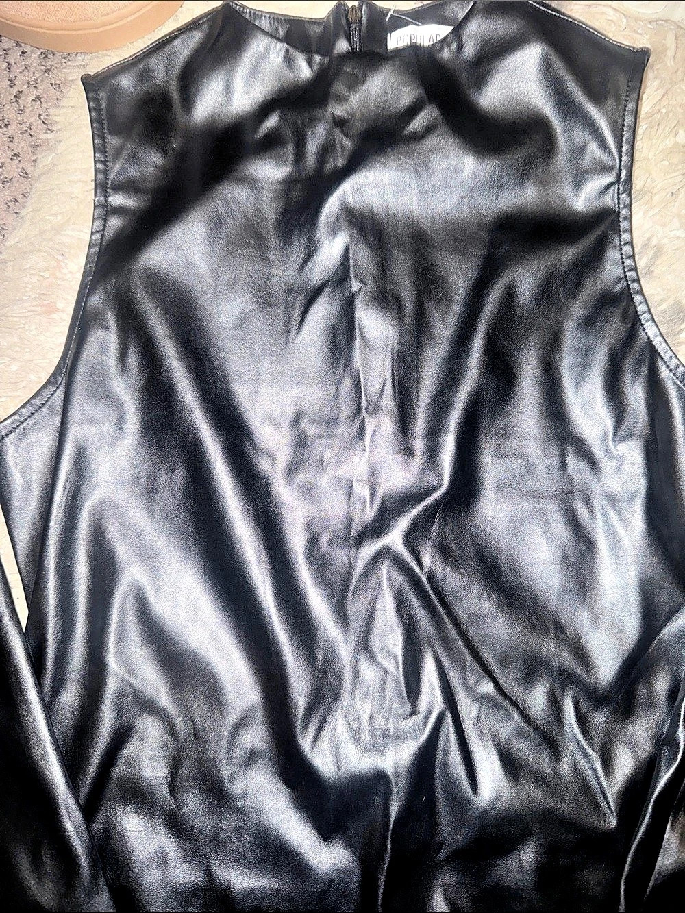Black Sleeveless PU Mockneck Jumpsuit